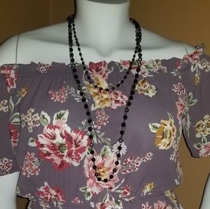 Sheer Mauve Lilac Flower Off Shoulder Romper